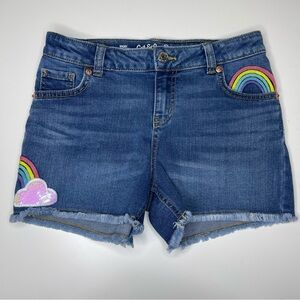❌SOLD❌Girls Cat & Jack Denim Jean Shorts Embroidered Rainbow Detail LARGE 10/12